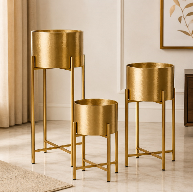 Modern styled interior with metallic décor accents