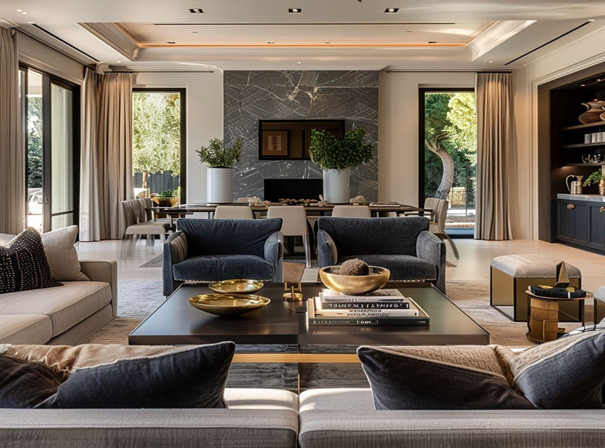 Living room design with layered décor textures