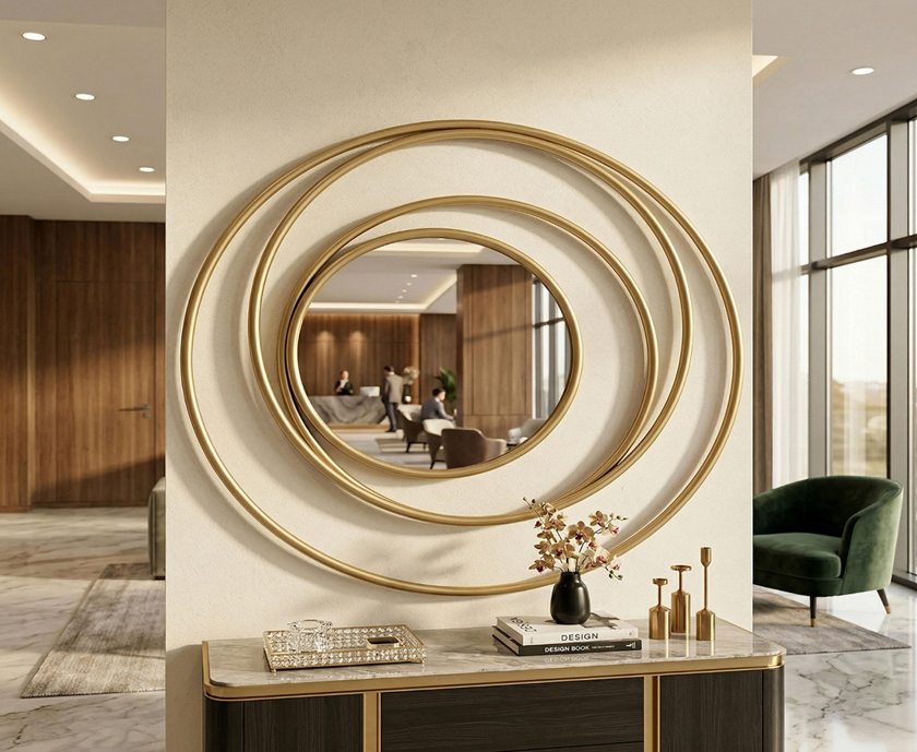 aesthetic showpiece, Modern concentric circle metal wall mirror