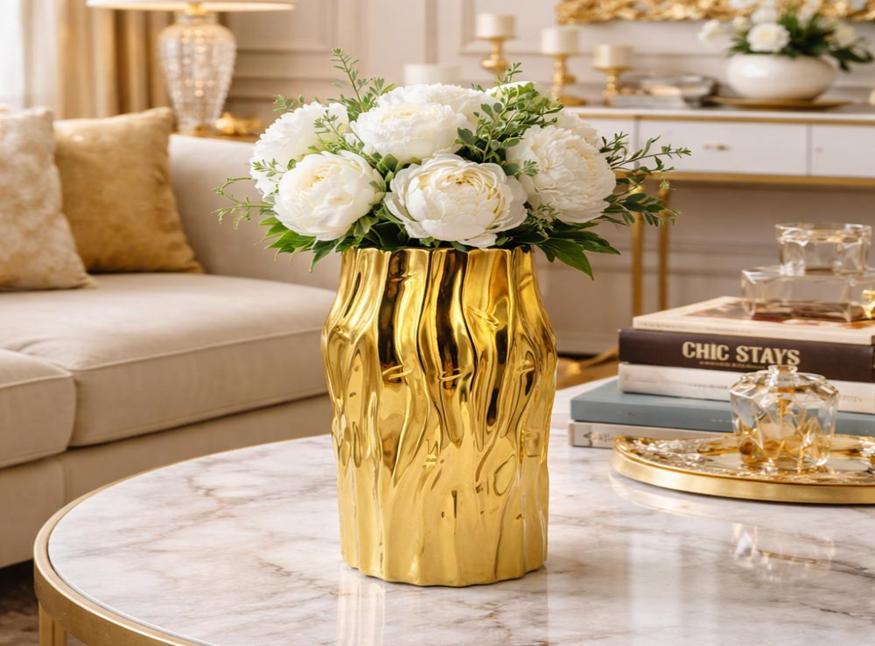statement piece, Gold modern flower vase for living room